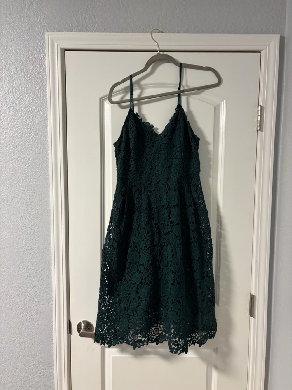 Astr Dark Green Lace Midi Dress with Spaghetti Straps